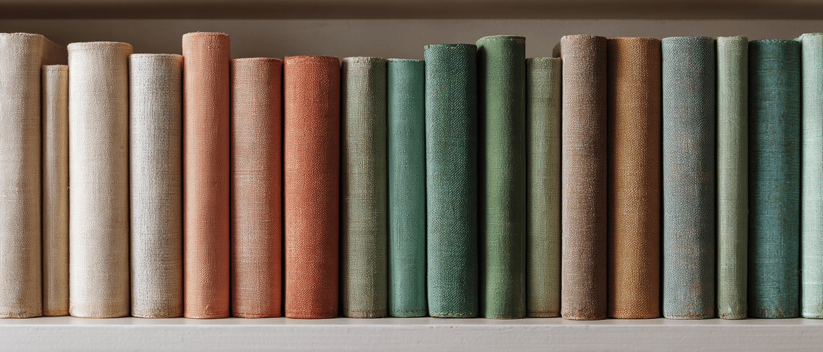 A shelf of colorful book spines
